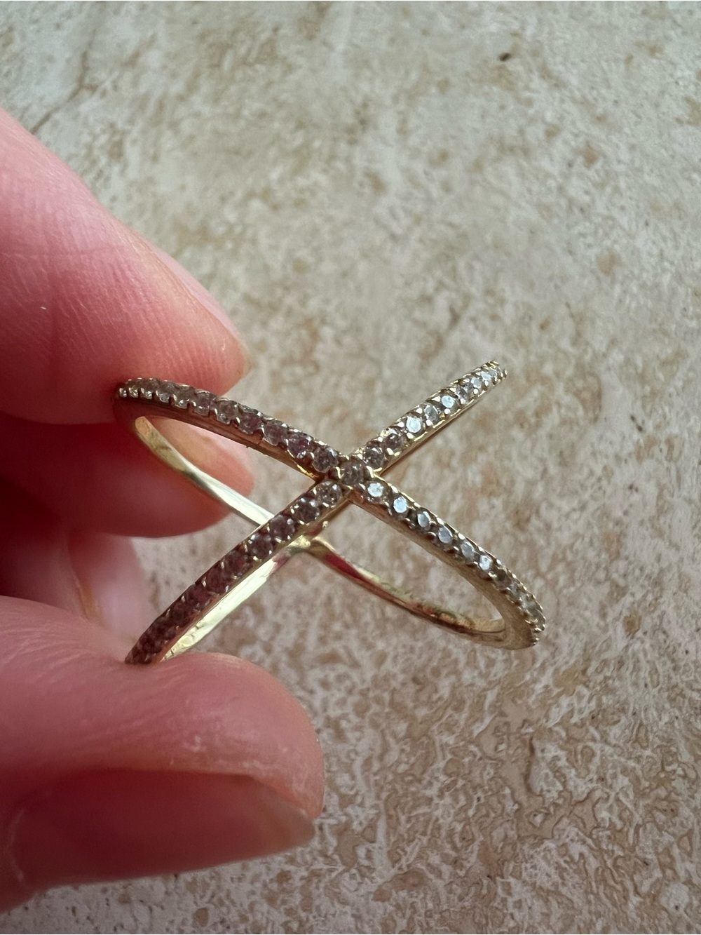 Sterling silver coated gold Crisscross X Ring zircon stones s 7